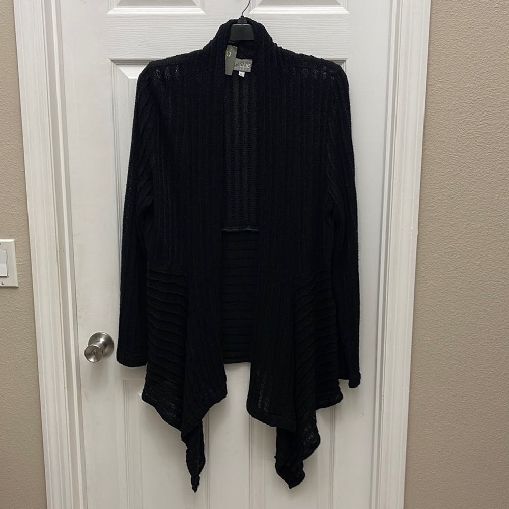 NWT long Sleeve Black Sweater Cardigan with Shark cut SZ L